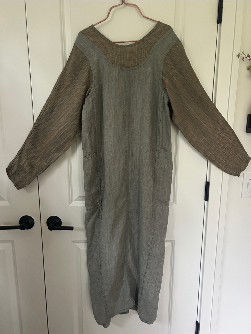 Vintage FLAX Jeanne Engelhart sz M Linen Faked You Out Maxi Dress Pockets Long